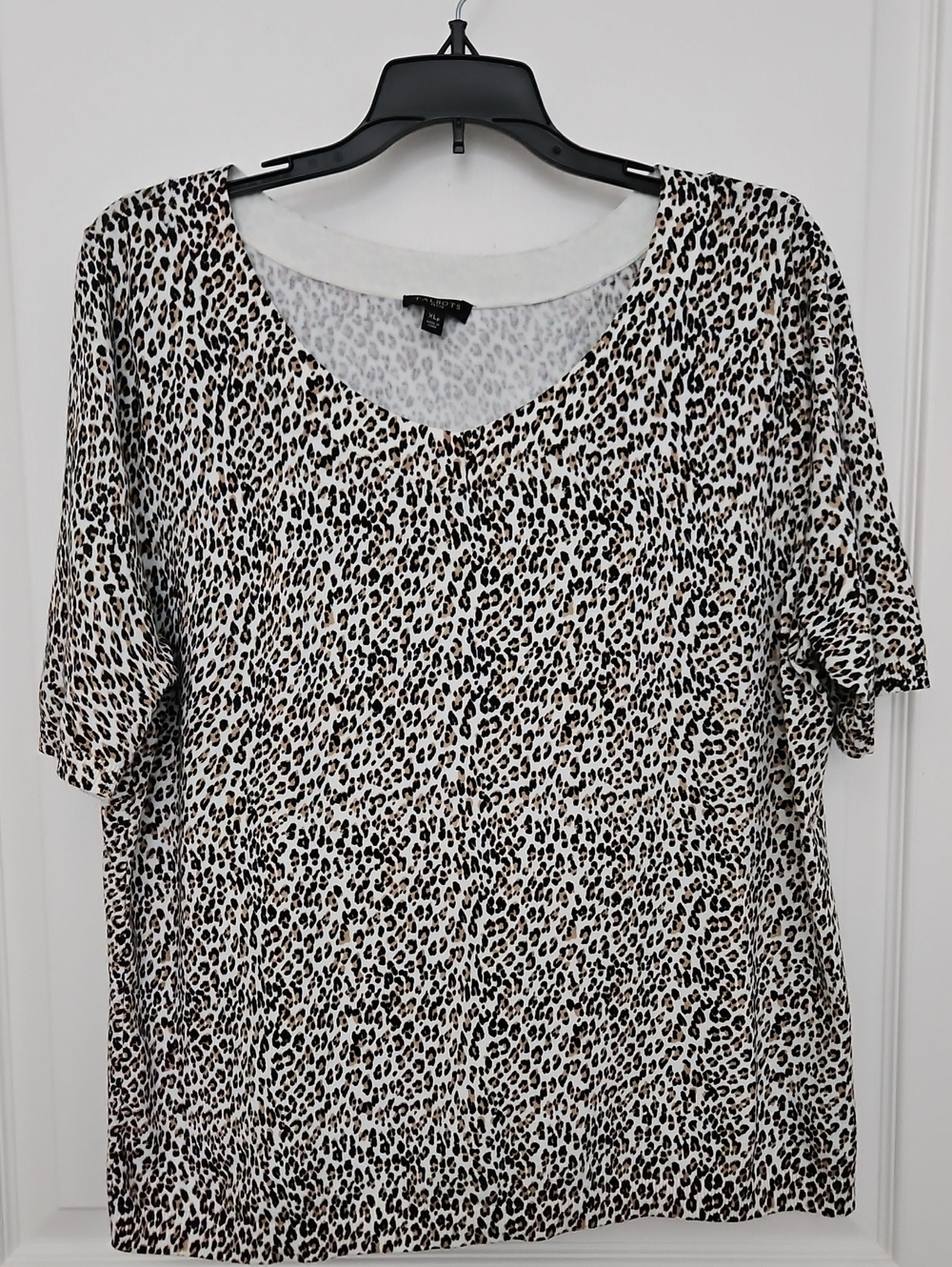 Talbots Leopard Print V-Neck Short Sleeve Top - Black & Cream